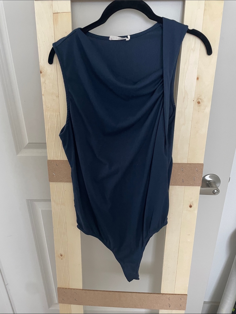Lush Ribbed Navy Blue Sleeveless Bodysuit